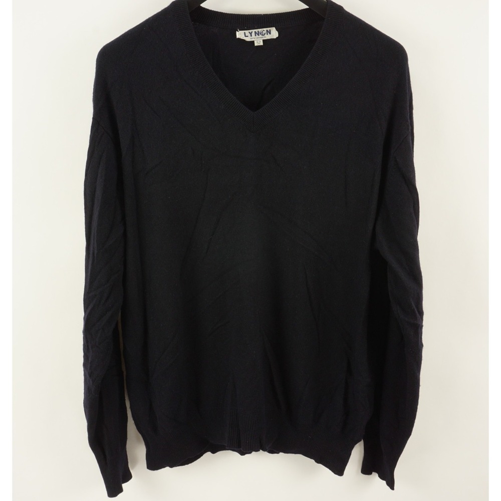 Lynon 100% Cashmere Men's EU 52 US 42 Large Navy Blue V-Neck Jumper Sweater
